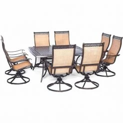 Hanover Manor 9-Piece Outdoor Dining Set with Large Square Table & Eight Swivel Rockers, MANDN9PCSWSQ-8