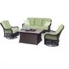 Hanover Orleans 4 pc. Woven Lounge Set with Wood Grain Tile Top Fire Pit Table, ORLEANS4PCFP-BRY-A -Hanover Sales 1247078