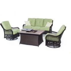 Hanover Orleans 4 pc. Woven Lounge Set with Wood Grain Tile Top Fire Pit Table, ORLEANS4PCFP-BRY-A