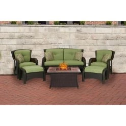 Hanover Strathmere 6-Piece Lounge Set with Wood Grain Tile Top Fire Pit Table, 40k BTU, STRATH6PCFP-BLU-WG 16 Hanover Strathmere 6-Piece Lounge Set with Wood Grain Tile Top Fire Pit Table, 40k BTU, STRATH6PCFP-BLU-WG -Hanover Sales 1247144 A8
