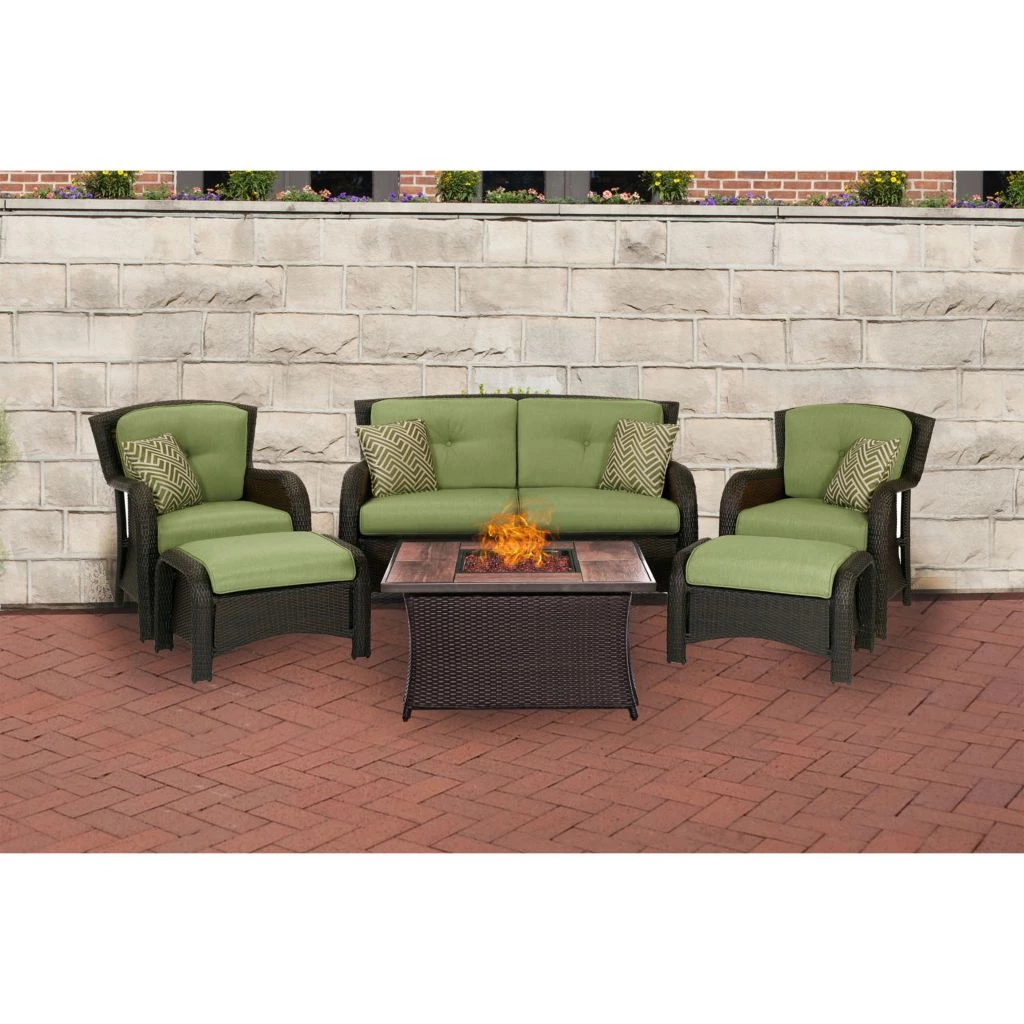 Hanover Strathmere 6-Piece Lounge Set with Wood Grain Tile Top Fire Pit Table, 40k BTU, STRATH6PCFP-BLU-WG 8 Hanover Strathmere 6-Piece Lounge Set with Wood Grain Tile Top Fire Pit Table, 40k BTU, STRATH6PCFP-BLU-WG - Image 6