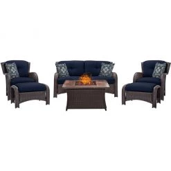 Hanover Strathmere 6-Piece Lounge Set with Wood Grain Tile Top Fire Pit Table, 40k BTU, STRATH6PCFP-BLU-WG 19 Hanover Strathmere 6-Piece Lounge Set with Wood Grain Tile Top Fire Pit Table, 40k BTU, STRATH6PCFP-BLU-WG -Hanover Sales 1247148