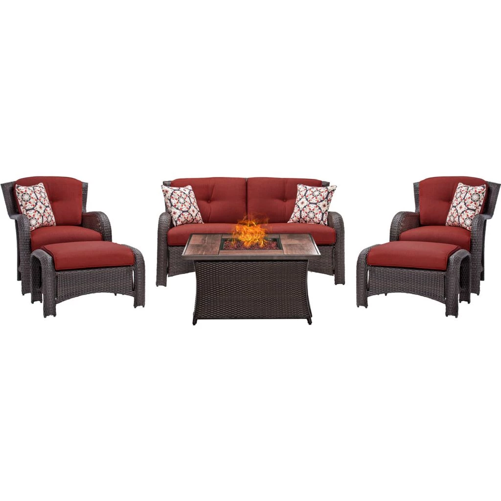 Hanover Strathmere 6-Piece Lounge Set with Wood Grain Tile Top Fire Pit Table, 40k BTU, STRATH6PCFP-BLU-WG 10 Hanover Strathmere 6-Piece Lounge Set with Wood Grain Tile Top Fire Pit Table, 40k BTU, STRATH6PCFP-BLU-WG - Image 8