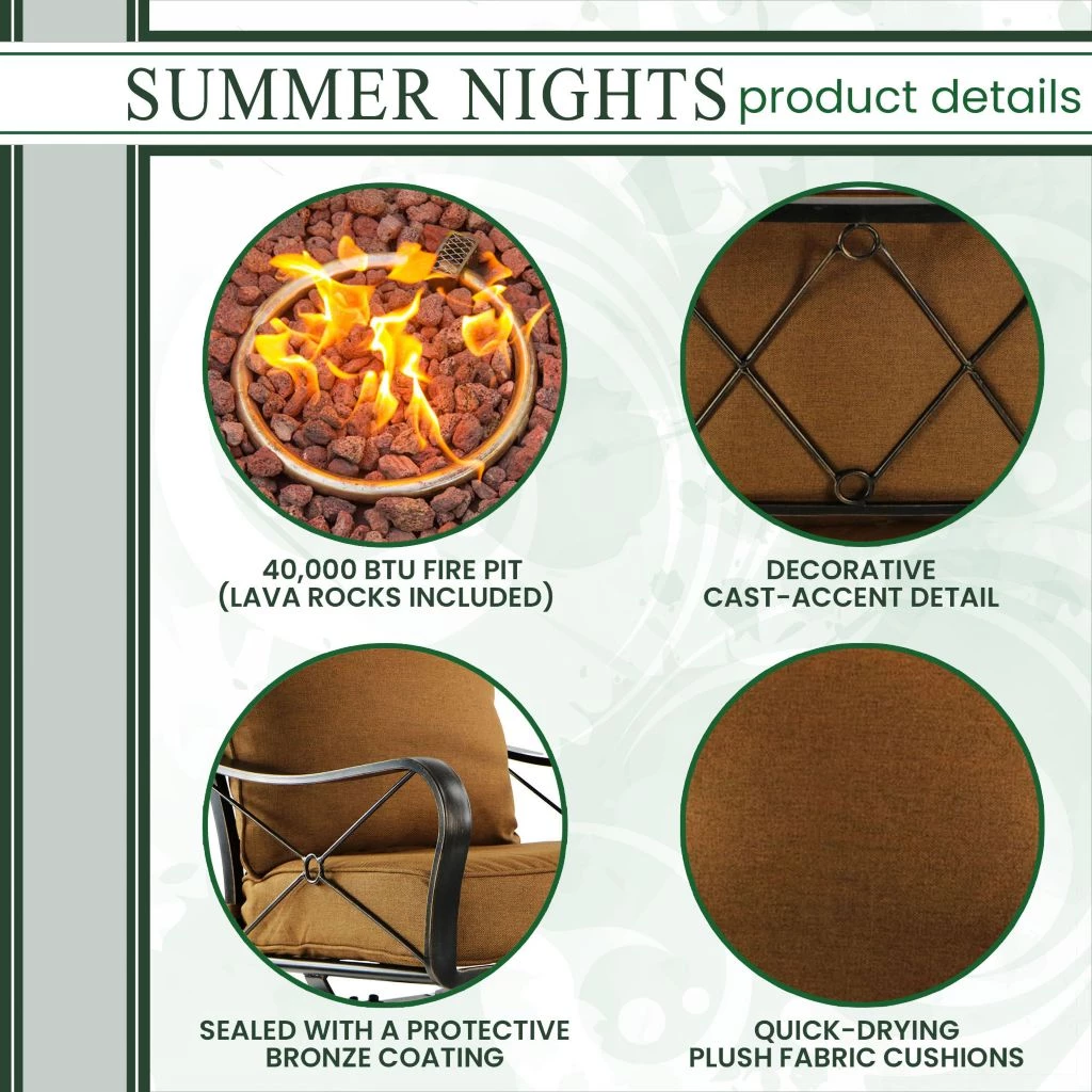 Hanover Summer Nights 5-Piece Fire Pit Lounge Set, SUMMRNGHT5PC 5 Hanover Summer Nights 5-Piece Fire Pit Lounge Set, SUMMRNGHT5PC - Image 3