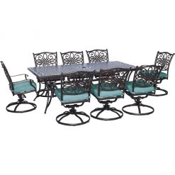 Hanover Traditions 9-Piece Dining Set with Eight Swivel Dining Chairs, TRAD9PCSW8-BLU