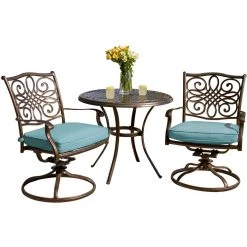 Hanover Traditions 3-Piece Bistro Set, Blue with 32 in. Cast-Top Table, TRADDN3PCSW-BLU