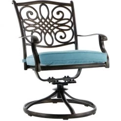 Hanover Traditions 3-Piece Bistro Set, Blue with 32 in. Cast-Top Table, TRADDN3PCSW-BLU -Hanover Sales 1247185 A7