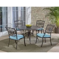 Hanover Traditions 5-Piece Dining Set, Blue with 48 in. Cast-Aluminum Table, TRADDN5PC-BLU -Hanover Sales 1247187 A9