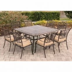 Hanover Traditions 9-Piece Square Dining Set with a Large 60 x 60 in. Cast-Aluminum Dining Table, TRADDN9PCSQ -Hanover Sales 1247192 A5