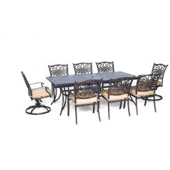 Hanover Traditions 9-Piece Dining Set with Six Dining Chairs, Two Swivel Rockers & Extra-Long Dining Table, TRADDN9PCSW-2