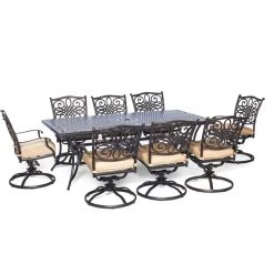 Hanover Traditions 9-Piece Dining Set with Eight Swivel Dining Chairs & Large 84 x 42 in. Dining Table, TRADDN9PCSW-8