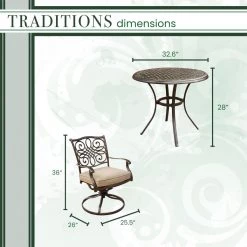 Hanover Traditions 3-Piece Bistro Dining Set, TRADITIONS3PCSW -Hanover Sales 1247203 A2