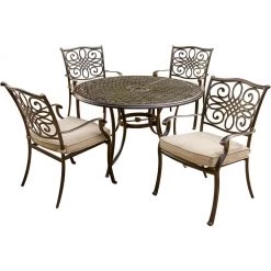 Hanover Traditions 5-Piece Outdoor Dining Set of 4 Aluminum Cast Dining Chairs & 48 in. Round Table, TRADITIONS5PC