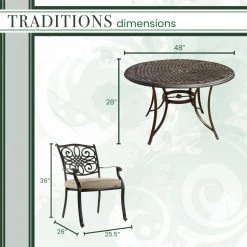Hanover Traditions 5-Piece Outdoor Dining Set of 4 Aluminum Cast Dining Chairs & 48 in. Round Table, TRADITIONS5PC -Hanover Sales 1247207 A2