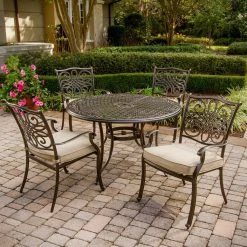 Hanover Traditions 5-Piece Outdoor Dining Set of 4 Aluminum Cast Dining Chairs & 48 in. Round Table, TRADITIONS5PC -Hanover Sales 1247207 A9