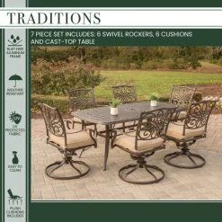 Hanover Traditions 7-Piece Outdoor Dining Set with Six Swivel Dining Chairs & Large 72 x 38 in. Dining Table, TRADITIONS7PCSW-6 -Hanover Sales 1247212 A1