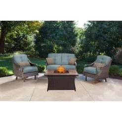 Hanover Ventura 4-piece Fire Pit Chat Set with Tan Porcelain Tile Top, 40k BTU, VEN4PCFP-BLU-TN 16 Hanover Ventura 4-piece Fire Pit Chat Set with Tan Porcelain Tile Top, 40k BTU, VEN4PCFP-BLU-TN -Hanover Sales 1247229 A5