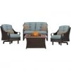 Hanover Ventura 4-piece Fire Pit Chat Set with Wood Grain Tile Top, 40k BTU, VEN4PCFP-BLU-WG -Hanover Sales 1247230