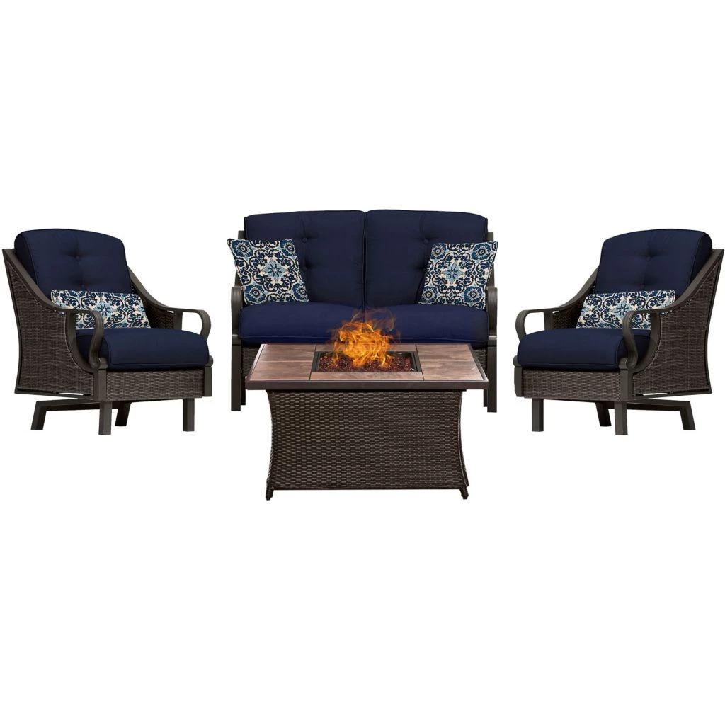 Hanover Ventura 4-piece Fire Pit Chat Set with Tan Porcelain Tile Top, 40k BTU, VEN4PCFP-BLU-TN 10 Hanover Ventura 4-piece Fire Pit Chat Set with Tan Porcelain Tile Top, 40k BTU, VEN4PCFP-BLU-TN - Image 8
