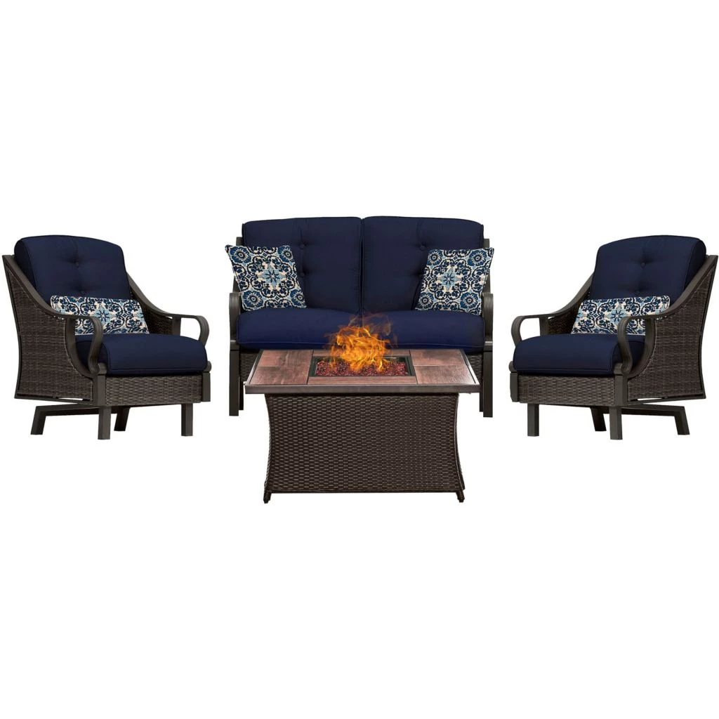Hanover Ventura 4-piece Fire Pit Chat Set with Wood Grain Tile Top, 40k BTU, VEN4PCFP-BLU-WG 10 Hanover Ventura 4-piece Fire Pit Chat Set with Wood Grain Tile Top, 40k BTU, VEN4PCFP-BLU-WG - Image 8