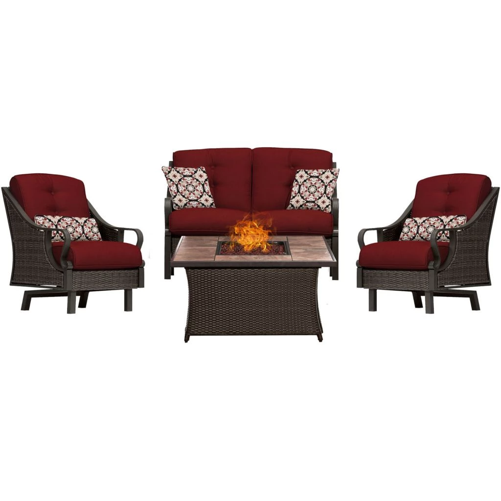 Hanover Ventura 4-piece Fire Pit Chat Set with Tan Porcelain Tile Top, 40k BTU, VEN4PCFP-BLU-TN 9 Hanover Ventura 4-piece Fire Pit Chat Set with Tan Porcelain Tile Top, 40k BTU, VEN4PCFP-BLU-TN - Image 7