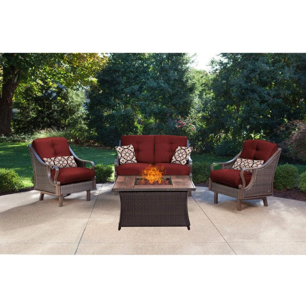 Hanover Ventura 4-piece Fire Pit Chat Set with Wood Grain Tile Top, 40k BTU, VEN4PCFP-BLU-WG 9 Hanover Ventura 4-piece Fire Pit Chat Set with Wood Grain Tile Top, 40k BTU, VEN4PCFP-BLU-WG - Image 7