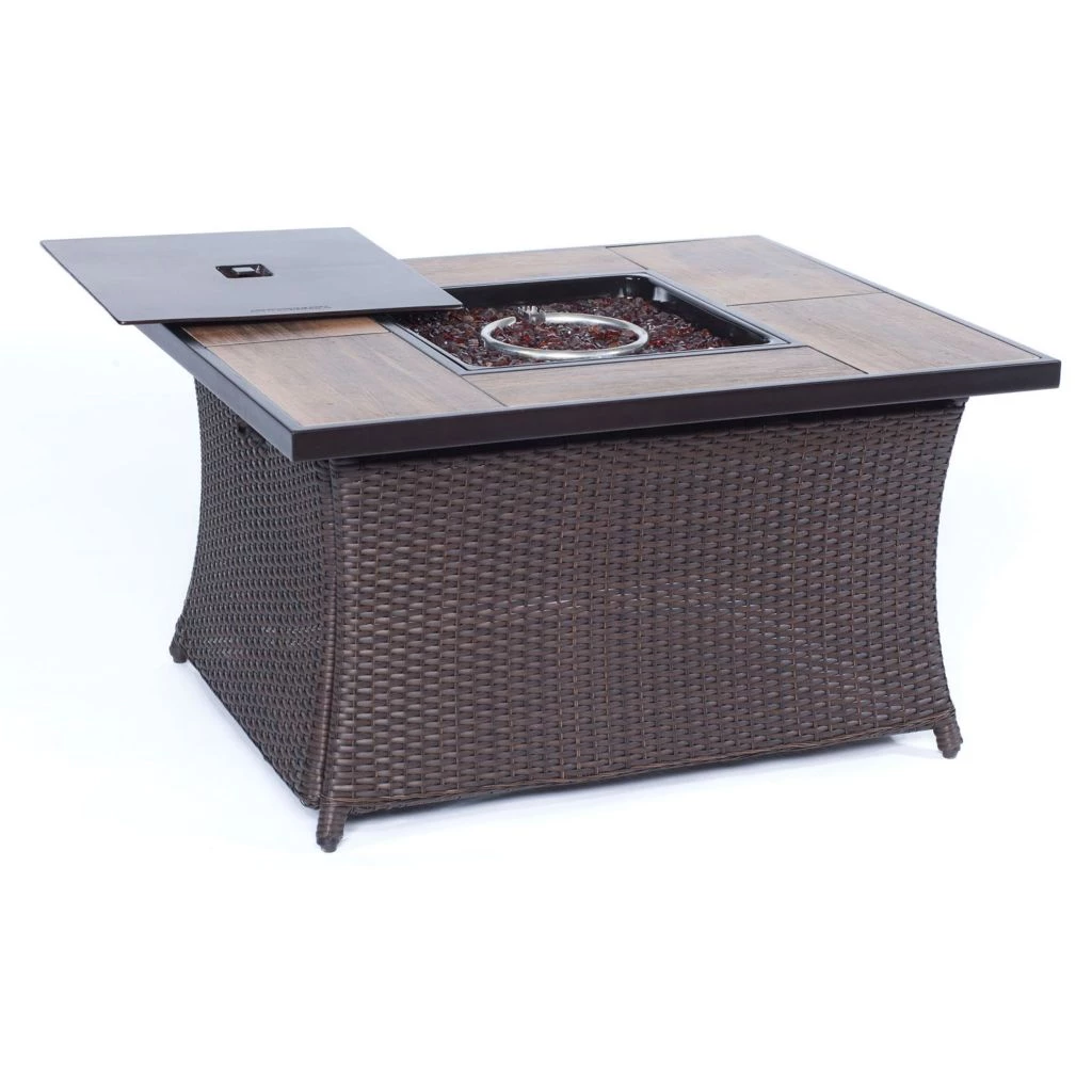 Hanover Woven 40,000 BTU Fire Pit Coffee Table with Wood Grain Tile-Top, LP Gas, COFFEETBLFP-WG 3 Hanover Woven 40,000 BTU Fire Pit Coffee Table with Wood Grain Tile-Top, LP Gas, COFFEETBLFP-WG
