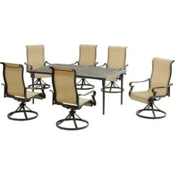 Hanover Brigantine 7-Piece Dining Set with an Expandable Cast-Top Dining Table and 6 Sling Swivel Rockers, BRIGDN7PCSW6-EX