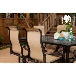 Hanover Brigantine 7-Piece Dining Set with an Expandable Cast-Top Dining Table and 6 Sling Swivel Rockers, BRIGDN7PCSW6-EX -Hanover Sales 1342812 A5