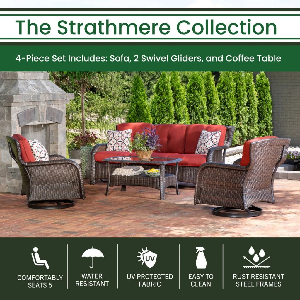 Hanover Strathmere 4 pc. Outdoor Lounge Set In Crimson Red, STRATH4PCSW-LS-RED 4 Hanover Strathmere 4 pc. Outdoor Lounge Set In Crimson Red, STRATH4PCSW-LS-RED - Image 2