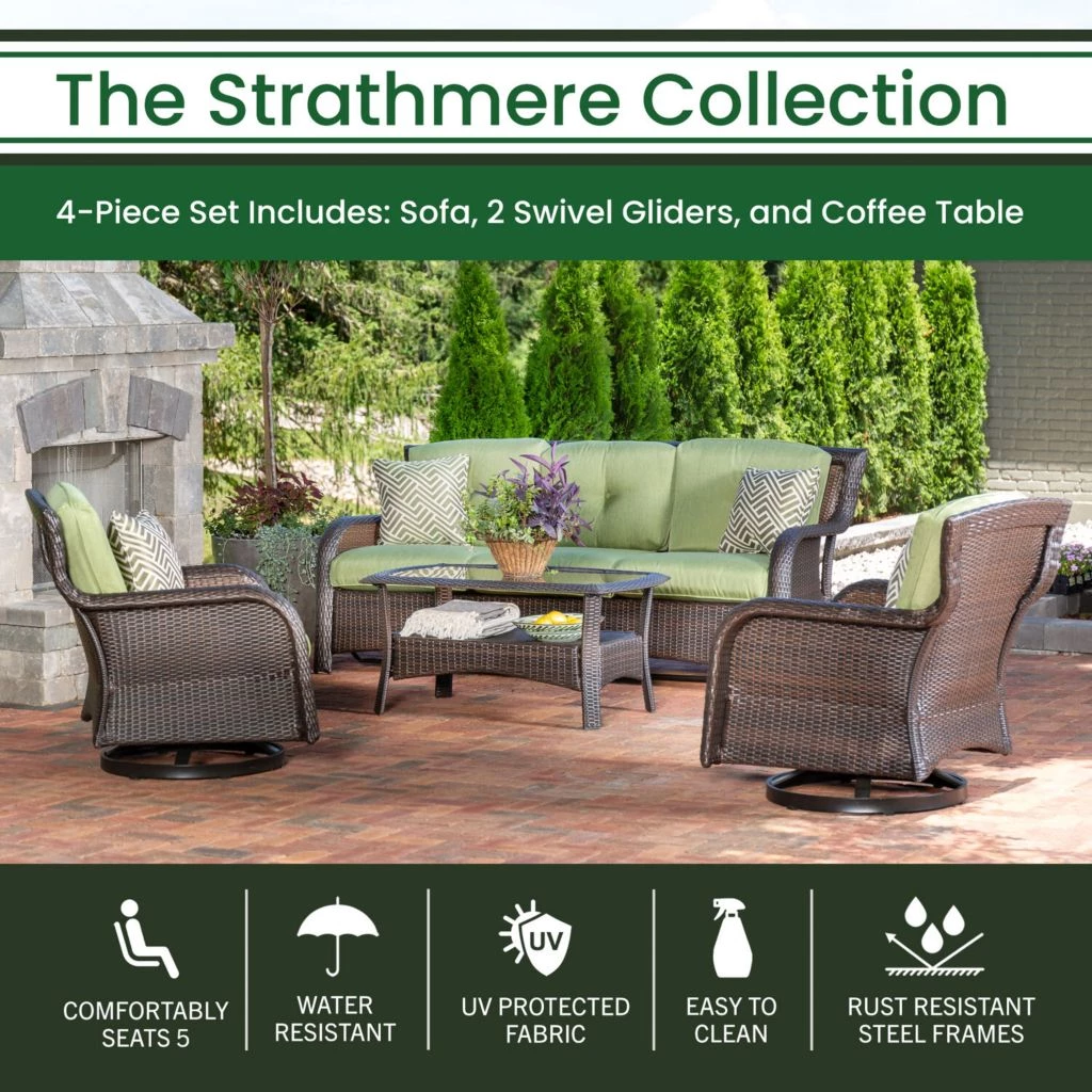 Hanover Strathmere 4 pc. Outdoor Lounge Set in Cilantro Green, STRATH4PCSW-S-GRN 5 Hanover Strathmere 4 pc. Outdoor Lounge Set in Cilantro Green, STRATH4PCSW-S-GRN - Image 3