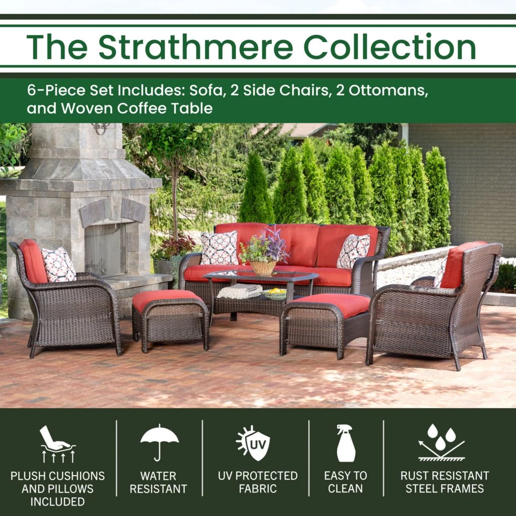 Hanover Strathmere 6 pc. Lounge Set in Crimson Red, STRATH6PC-S-RED 4 Hanover Strathmere 6 pc. Lounge Set in Crimson Red, STRATH6PC-S-RED - Image 2