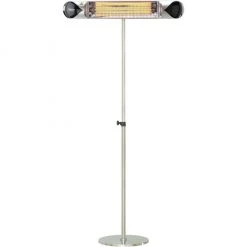 Hanover 35.4 in. Electric Carbon Infrared Heat Lamp with Remote Control and Adjustable Pole Stand, Silver, HAN1051ICSLV-SD