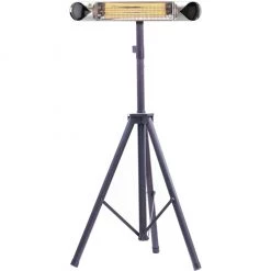 Hanover 35.4 in. Electric Carbon Infrared Heat Lamp with Remote Control and Tripod Stand, Silver/Black, HAN1051ICSLV-TP