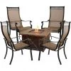 Hanover Monaco 5 pc. Fire Pit Chat Set with 4 Sling Dining Chairs and 40000 BTU Durastone Propane Fire Pit Table, MON5PCDFP -Hanover Sales 1375414