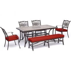 Hanover Monaco 6 pc. Dining Set with Tile-Top Table, MONDN6PCBN-RED