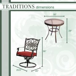 Hanover Traditions 3 pc. Swivel Bistro Set, Red, 30 in. Table, TRADDN3PCSWG-R -Hanover Sales 1375563 A2