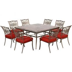 Hanover Traditions 9 pc. Square Outdoor Dining Set, Red, TRADDN9PCSQ-RED