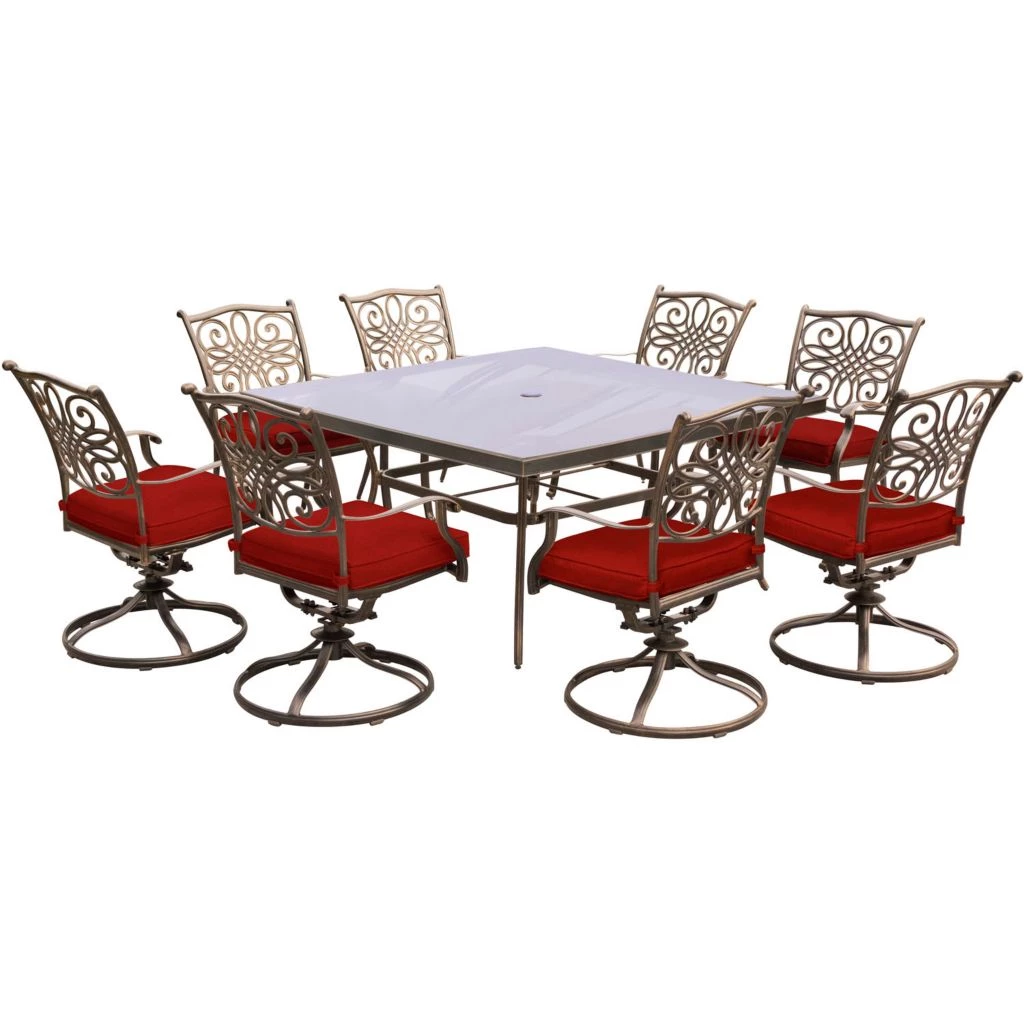 Hanover Traditions 9 pc. Dining Set, Red, TRADDN9PCSWSQG-RED 3 Hanover Traditions 9 pc. Dining Set, Red, TRADDN9PCSWSQG-RED