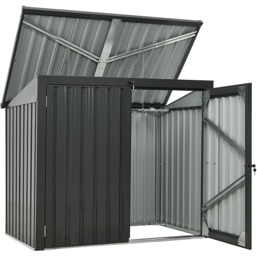 Hanover Galvanized Steel Trash Storage Shed, Dark Gray, HANBINSHD-GRY 3 Hanover Galvanized Steel Trash Storage Shed, Dark Gray, HANBINSHD-GRY - Image 2