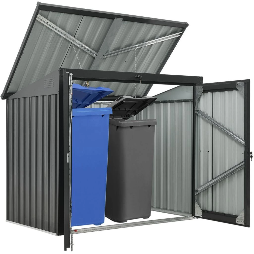 Hanover Galvanized Steel Trash Storage Shed, Dark Gray, HANBINSHD-GRY 4 Hanover Galvanized Steel Trash Storage Shed, Dark Gray, HANBINSHD-GRY - Image 3