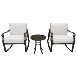 Hanover Denver 3 pc. Bistro Set with 2 Cushioned Rocker Chairs and Glass Top Side Table, DEN3PC-TAN