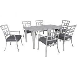 Hanover 7 pc. Spring Lake Dining Set with 6 Cushioned Aluminum Chairs and Slat Top Table, SPRLKDN7PC-GRY