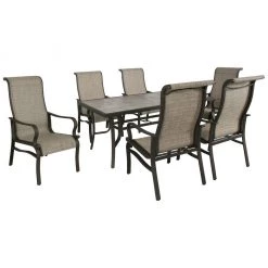 Hanover Venice 7 pc. Patio Dining Set with 6 Sling Stationary Chairs and Slat Top Table, VENDN7PC