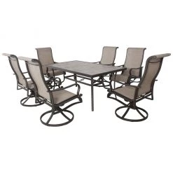 Hanover Venice 7 pc. Dining Set with 6 Sling Swivel Rocker Chairs and Slat Top Table, VENDN7PCSW-6