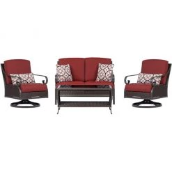Hanover Madrid 4 pc. Wicker Chat Set with 2 Swivel Rocker Side Chairs, Loveseat and Glass Top Coffee Table, MADRID4PC-NVY