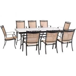 New! Hanover Fontana 9 pc. Dining Set with Eight Stationary Dining Chairs and an Extra-Large Glass-Top Dining Table, FNTDN9PCG