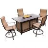 New! Hanover Monaco 5 pc. High-Dining Set with 4 Swivel Chairs and a 30,000 BTU Fire Pit Table, MONDN5PCFP-BR