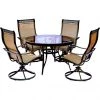 New! Hanover Monaco 5 pc. Dining Set with Swivel Sling Chairs and Glass-Top Dining Table, MONDN5PCSWG