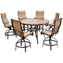 New! Hanover Monaco 7 pc. High-Dining Set with 6 Contoured Swivel Chairs and a Tile-Top Table, MONDN7PCBR